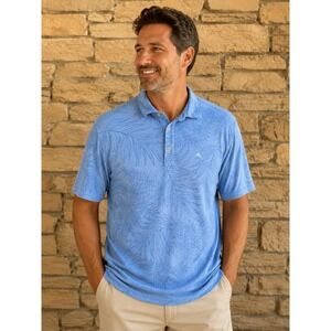 Tommy Bahama Mens XL Blue Palm Frond Print Tencel Blend Polo Shirt T222530